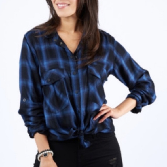 🆕 Anthropologie Sanctuary Plaid Button Down Top. 100% Rayon. NWOT - Picture 8 of 8